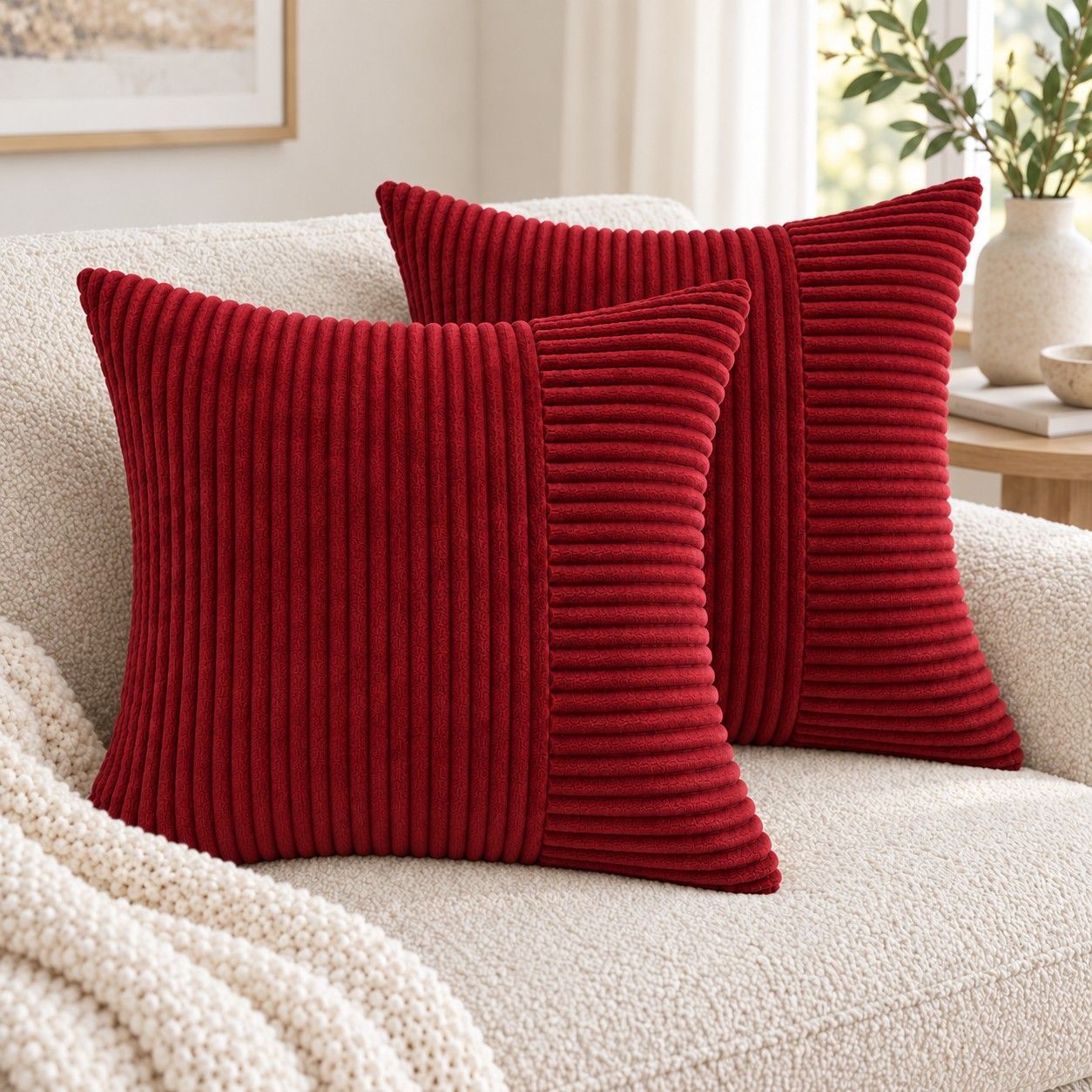 2 Pack Soft Corduroy Throw Pillow Covers 18 x 18 Inch and 12 x 20 Inch