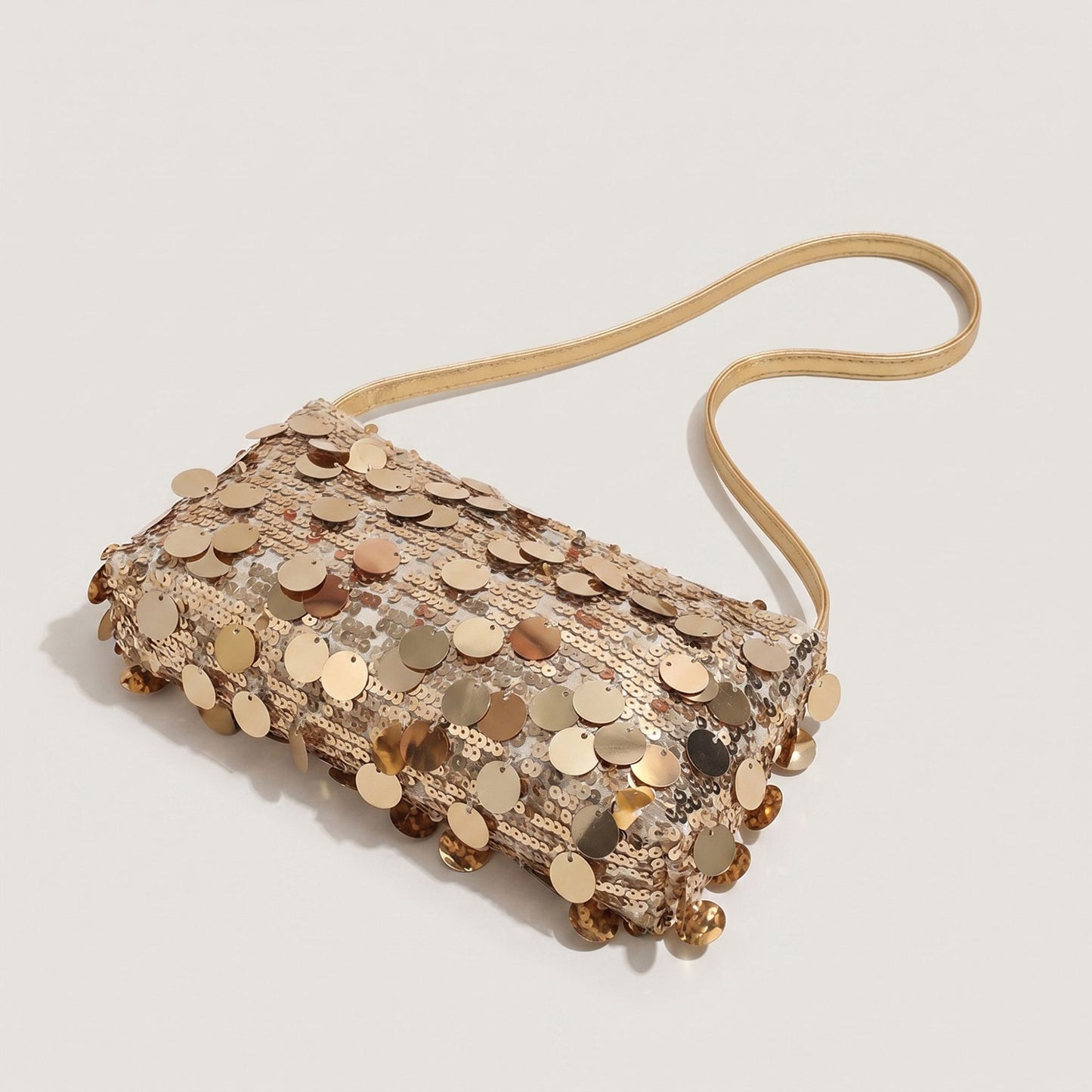 Sequin Baguette Shoulder Bag with Oversized Paillette Details Slim Strap