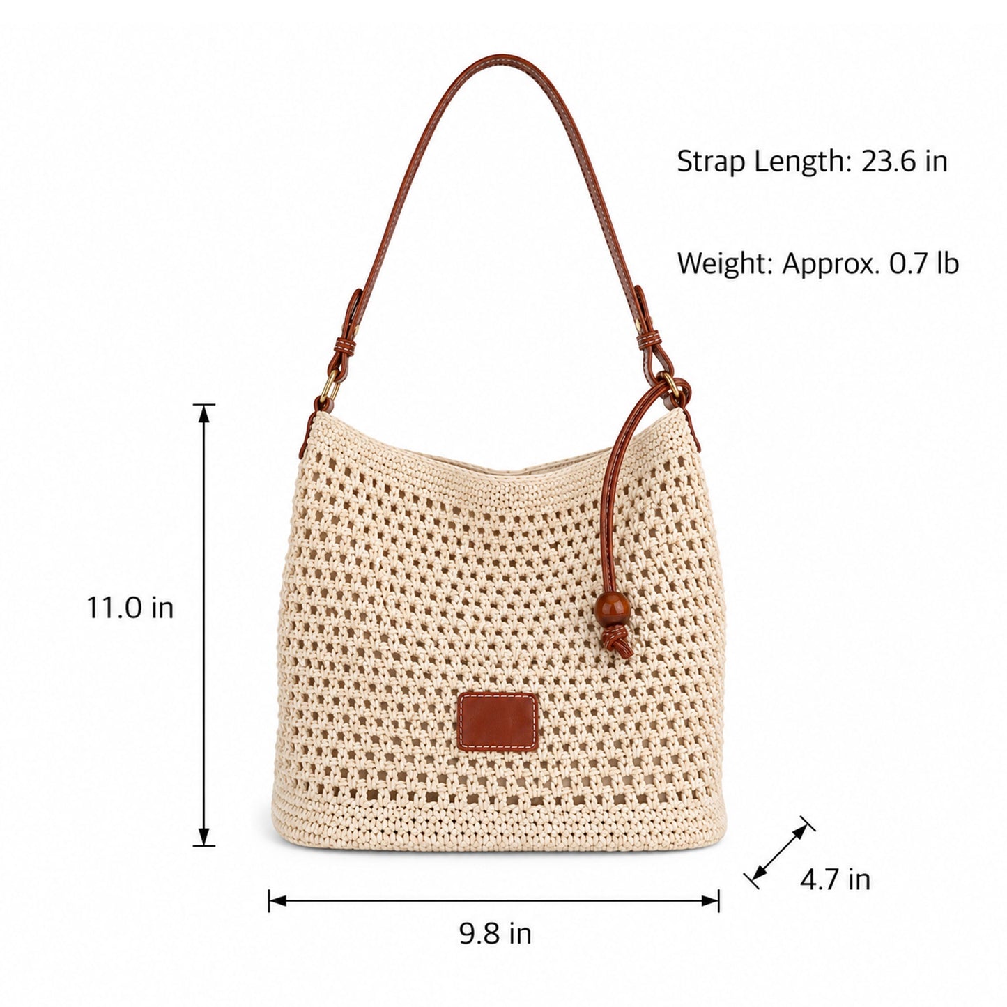 Crochet Woven Shoulder Bag Lightweight Crossbody Handbag with Contrast Trim