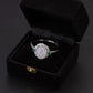Women's White Jade Ring with Crystal Halo and Green Gemstone Accents