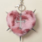Punk Heart Faux Fur Keychain Rivet Cross Bag Charm Set