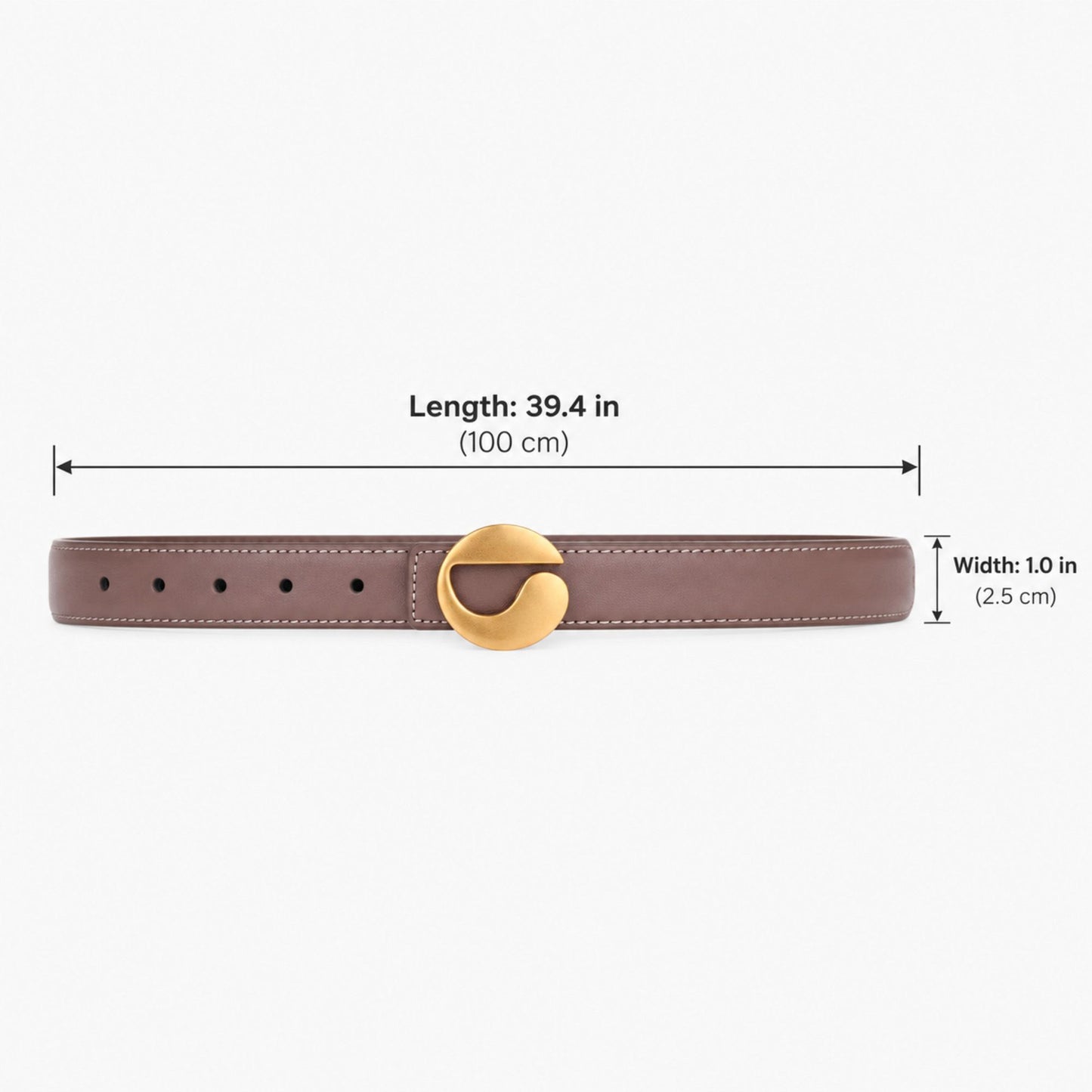 Genuine Cowhide Leather Belt with Round Gold Tone Buckle 39.4in