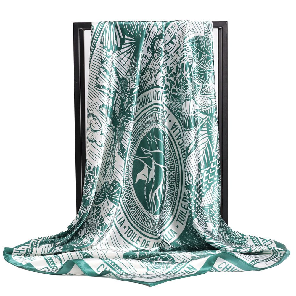 Oversized Botanical Satin Scarf Silk Touch Square Head Wrap 35 Inch