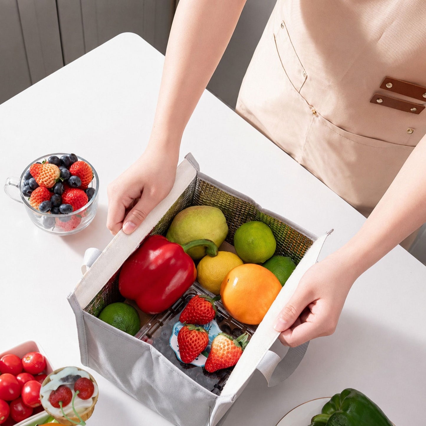 Insulated Lunch Bag with Transparent Front Pocket Portable Lunch Tote for Work School