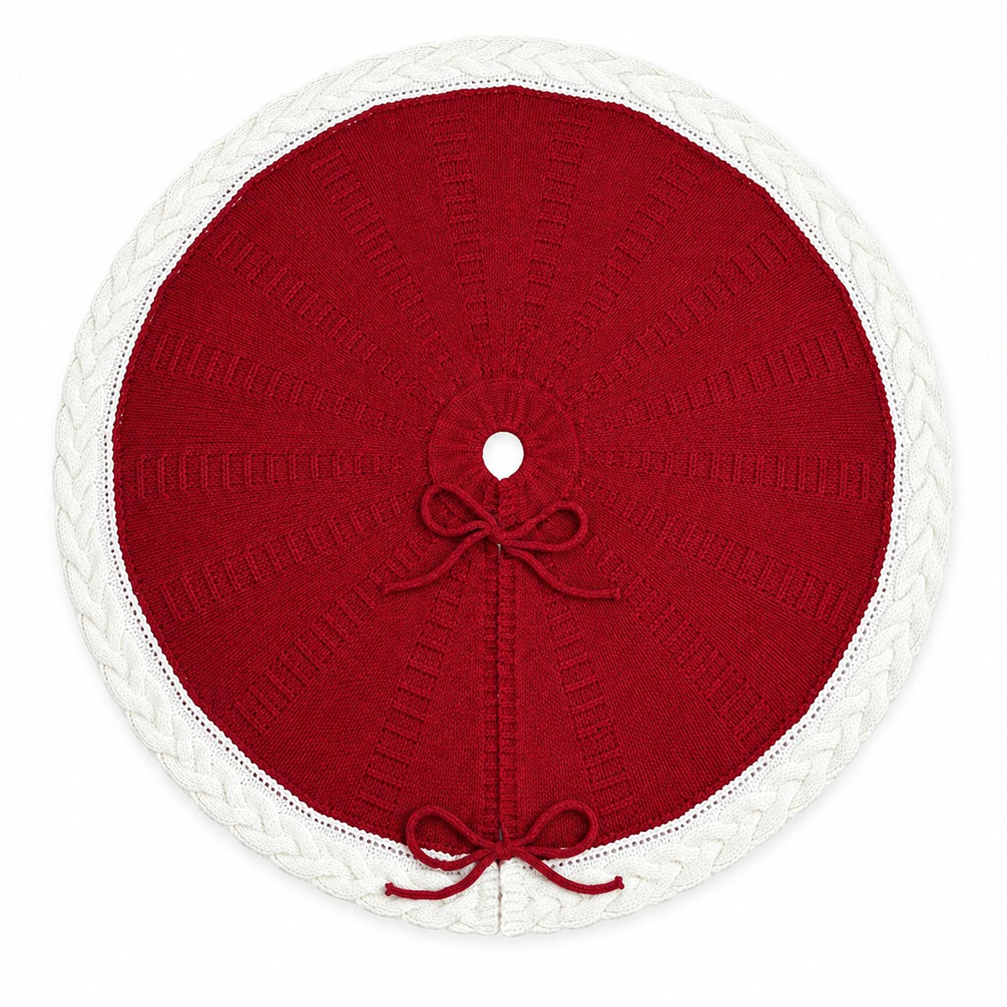 Cable Knit Trim Christmas Tree Skirt with Tie Closure