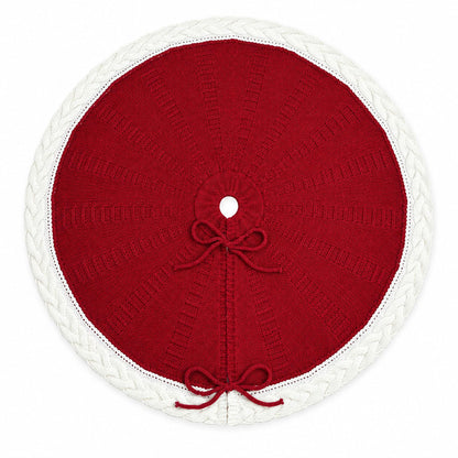 Cable Knit Trim Christmas Tree Skirt with Tie Closure