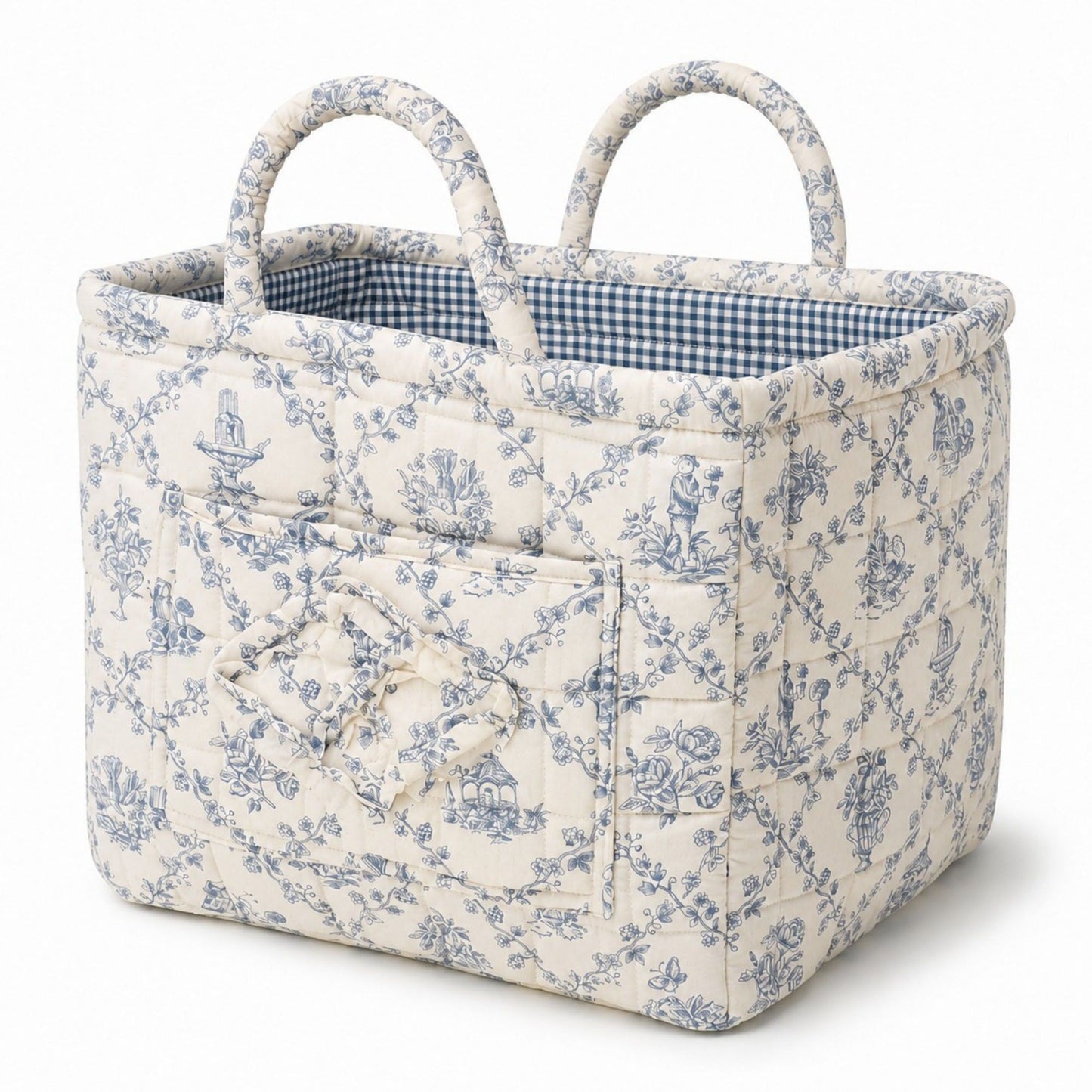Quilted Floral Storage Caddy with Handles for Dorm Bathroom Vanity and Laundry Room