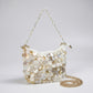 Paillette Crossbody Bag with Chain Strap Top Zip Closure Textured Disc Details