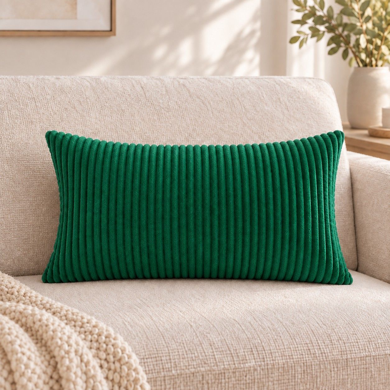 2 Pack Soft Corduroy Throw Pillow Covers 18 x 18 Inch and 12 x 20 Inch