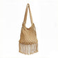 Crochet Fringe Shoulder Bag Open Knit Boho Tassel Handbag Lightweight Woven Crossbody Tote