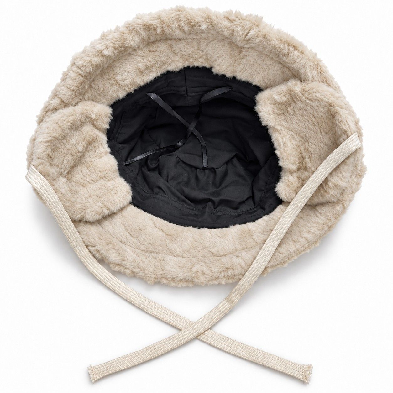Plush Bucket Hat Removable Ear Flaps Tie Straps Fuzzy Winter Hat