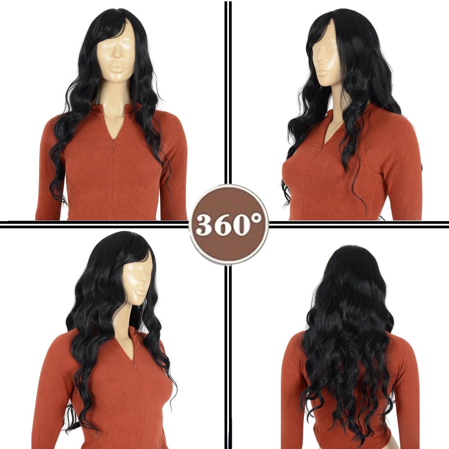 Long Wavy Hair Wig for Women with Bangs Heat-Resistant Curly Synthetic Wig for Daily and Party Use