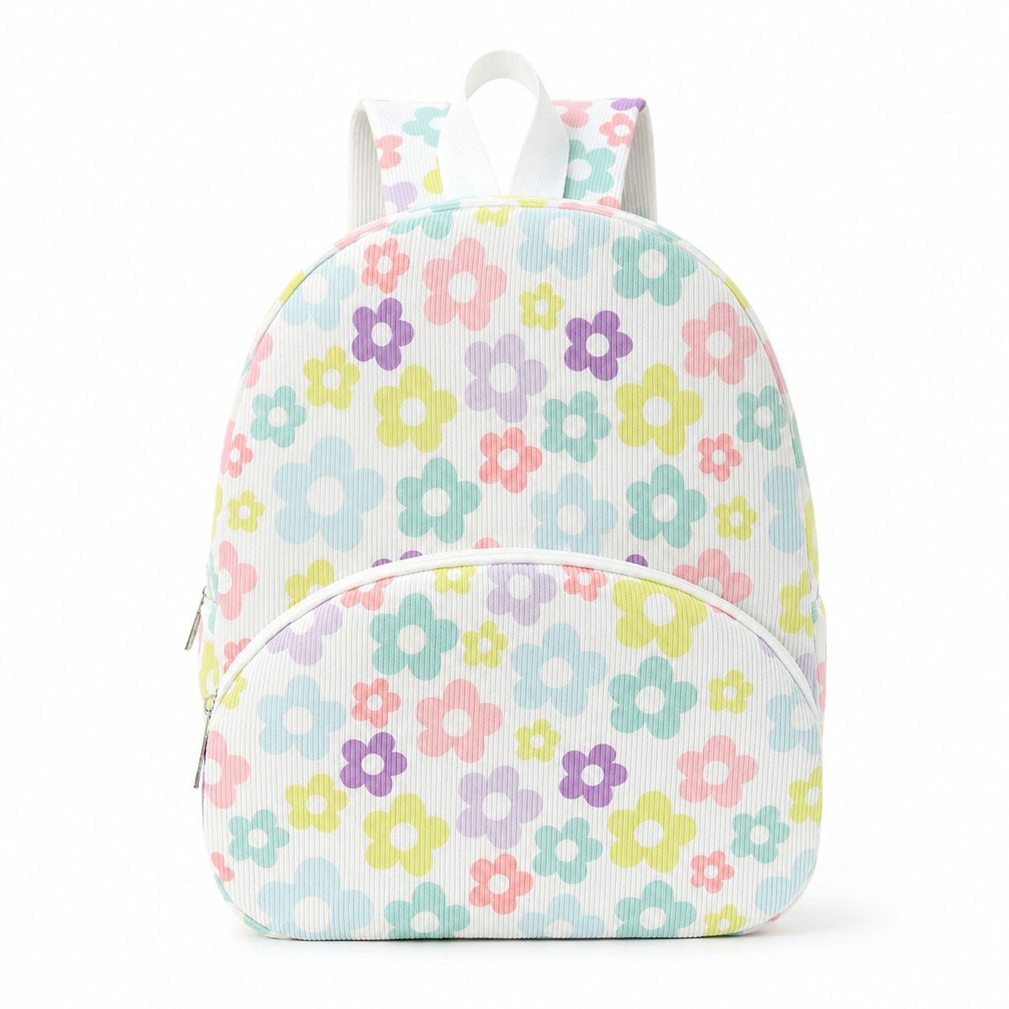 Printed Ribbed Mini Backpack with Front Pocket