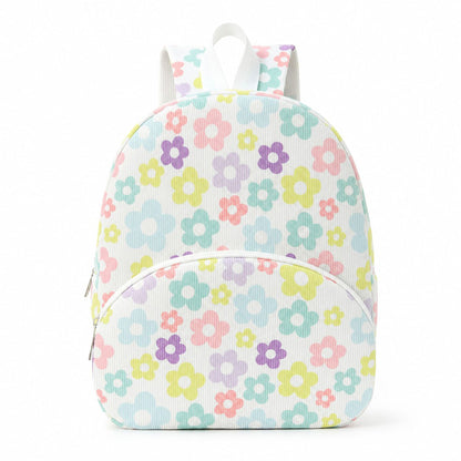 Printed Ribbed Mini Backpack with Front Pocket