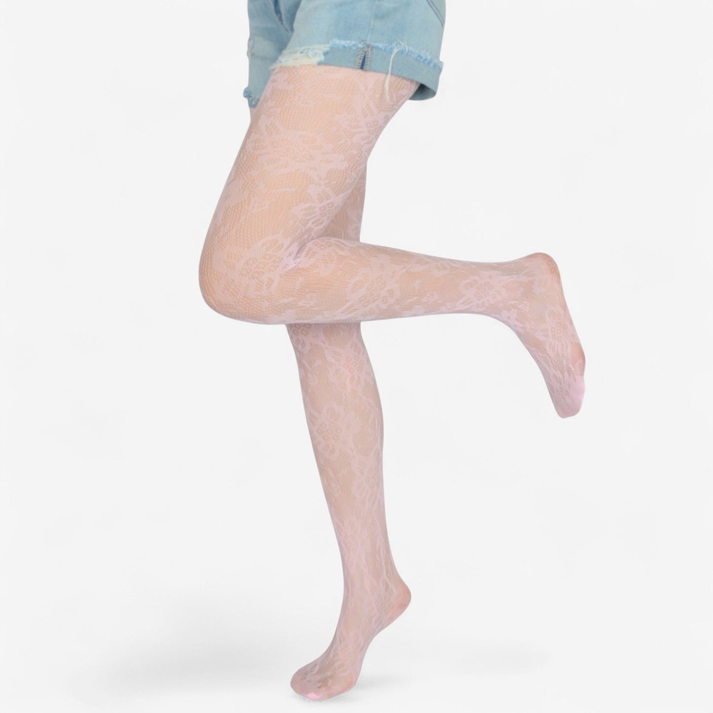 2-Pair Floral Lace Pattern Sheer Tights with Stretch Fit Suitable Height 5'1-5'8
