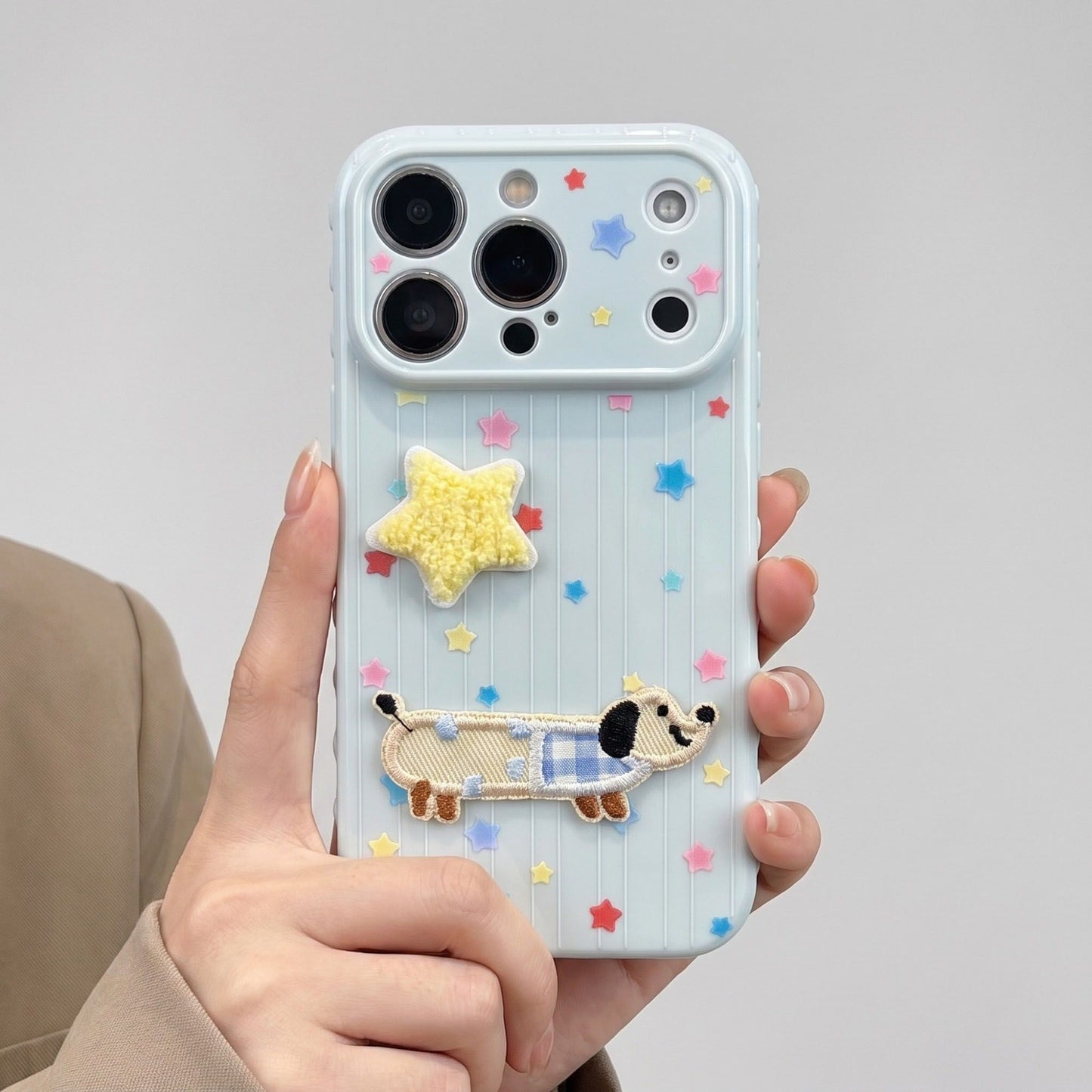 Dog Patch Star Phone Case Textured Back Raised Camera Edge Decorative Cover