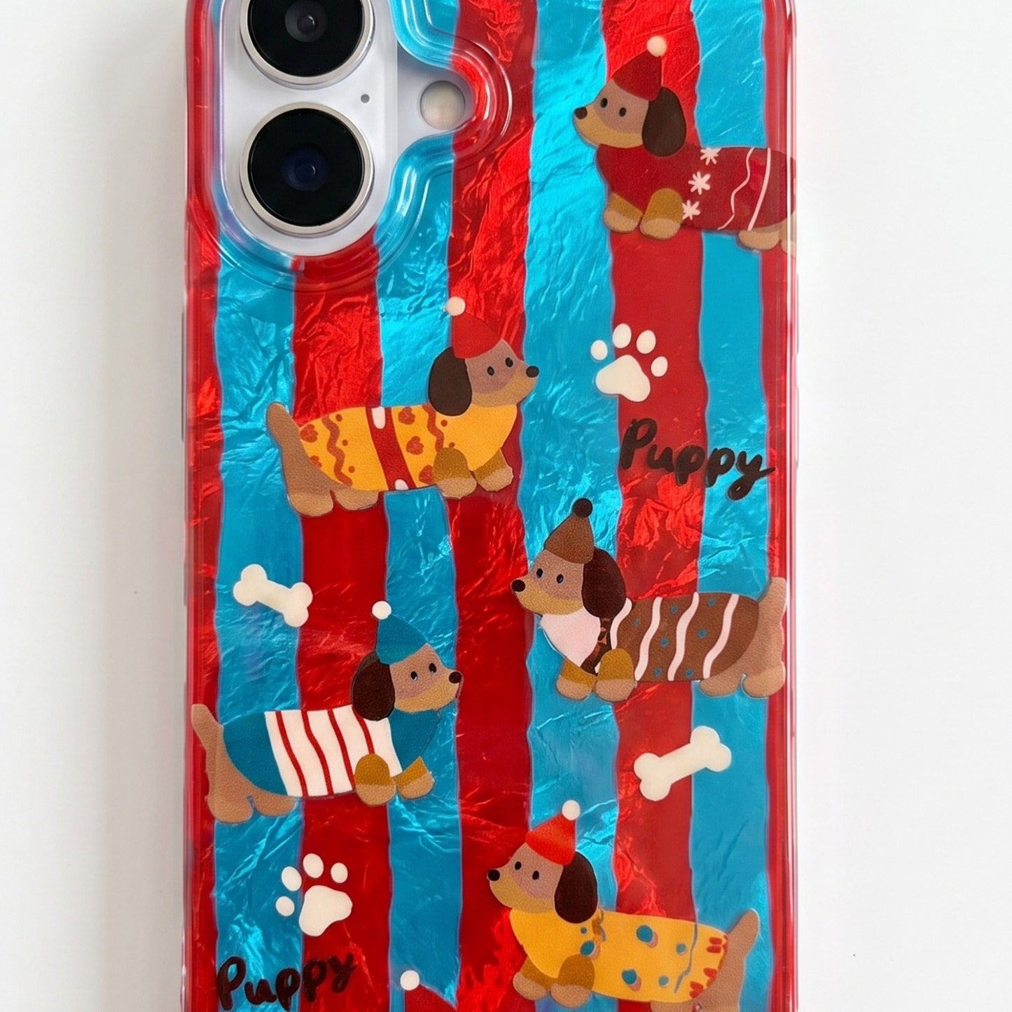 Dachshund Phone Case Wristlet Set Dog Print Case Plush Charm Strap