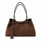 Leopard Print Shoulder Tote Bag with Magnetic Closure Buckle Detail and Tassel