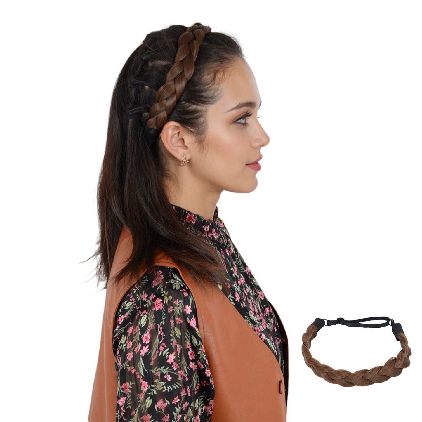 Adjustable Handmade Braided Wig Headband with Fishbone Braid for Women