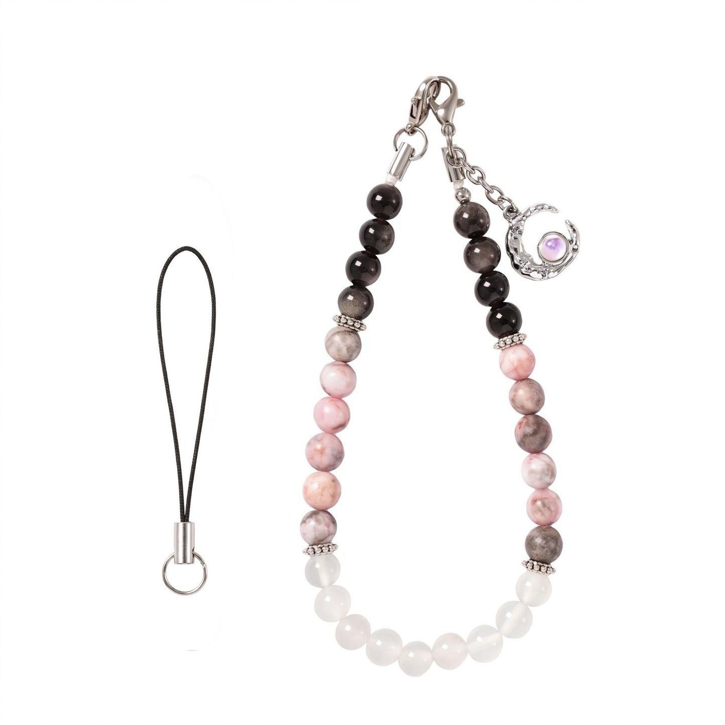 Beaded Phone Wrist Strap with Crescent Moon Charm