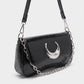 Glossy Crescent Accent Flap Shoulder Bag with Chain Detail