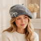 Pearl Bow Embellished Knit Wool Beret