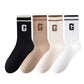 4-Pair Pack Ribbed Cotton Crew Socks with Striped Cuffs and G Letter Detail in Neutral Athletic Color Combinations