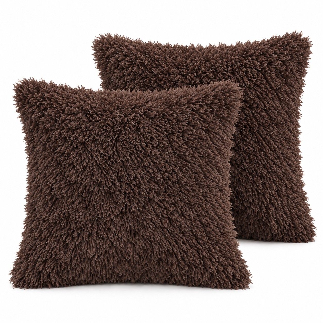 2 Pack Shaggy Faux Fur Throw Pillow Covers 18 x 18 Inch for Couch Sofa and Bed