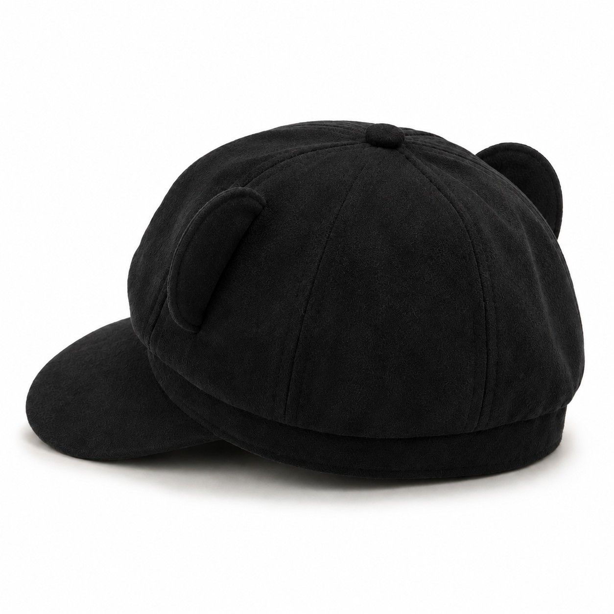 Faux Suede Bear Ear Newsboy Cap Cute Short Brim Baker Boy Hat