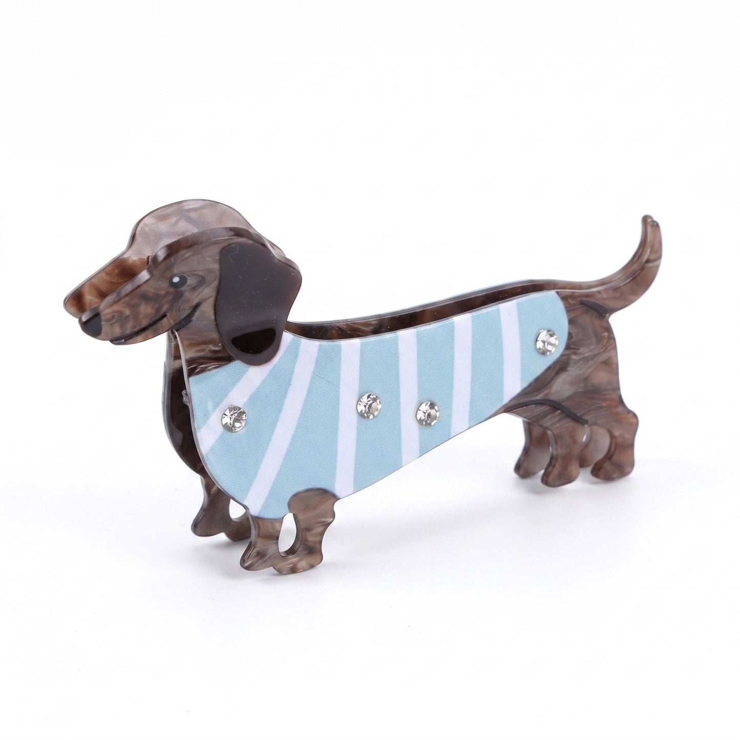 3pc Dachshund Dog Hair Claw Clip Set Striped Rhinestone Puppy Hair Accessories