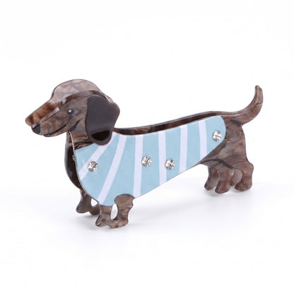 3pc Dachshund Dog Hair Claw Clip Set Striped Rhinestone Puppy Hair Accessories