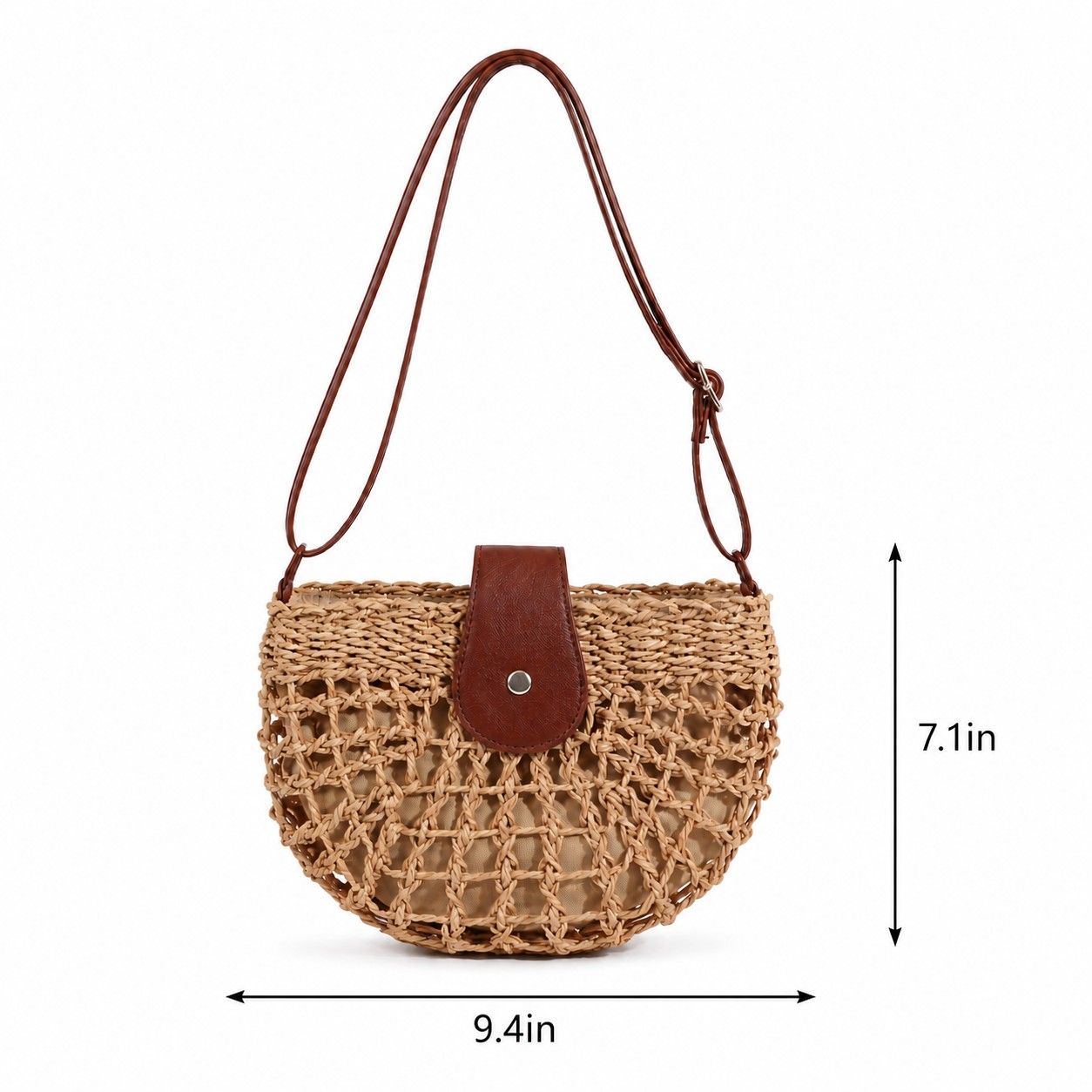 Woven Straw Crescent Crossbody Handbag with Adjustable Shoulder Strap