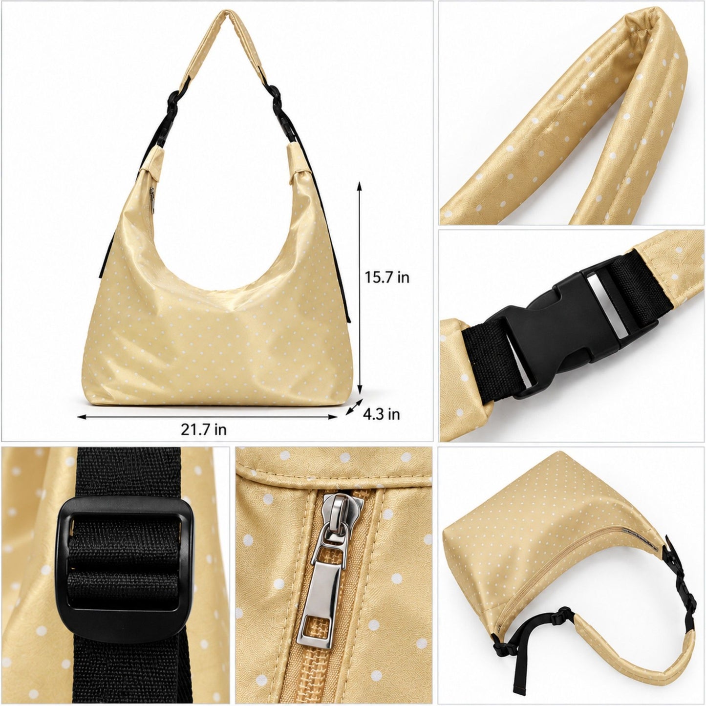 Large Nylon Polka Dot Shoulder Tote Bag