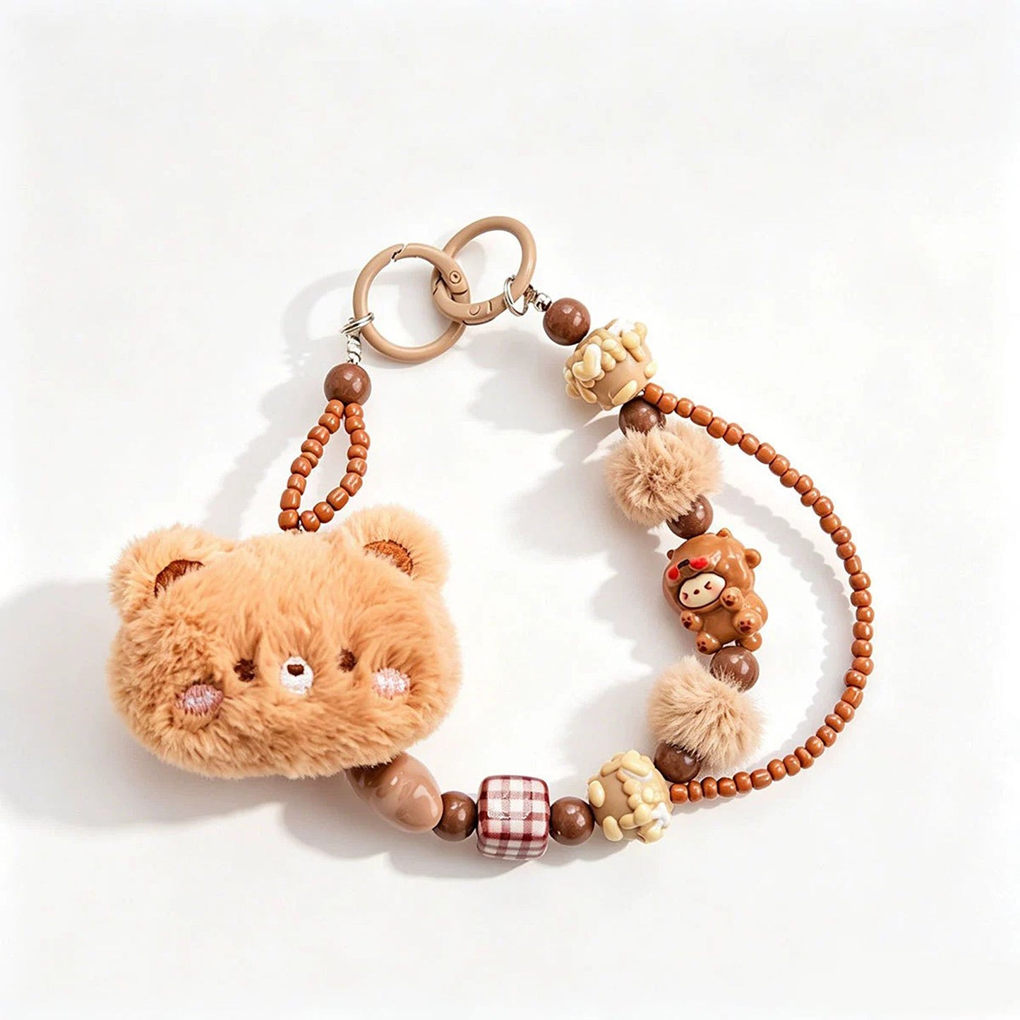Cute Cartoon Animal Beaded Keychain Plush Toy Bag Charm Set