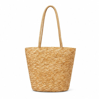 Woven Straw Style Tote Bag with Double Shoulder Handles and Open Top Design