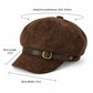 Faux Suede Baker Boy Cap with Buckle Band Vintage Newsboy Style Hat