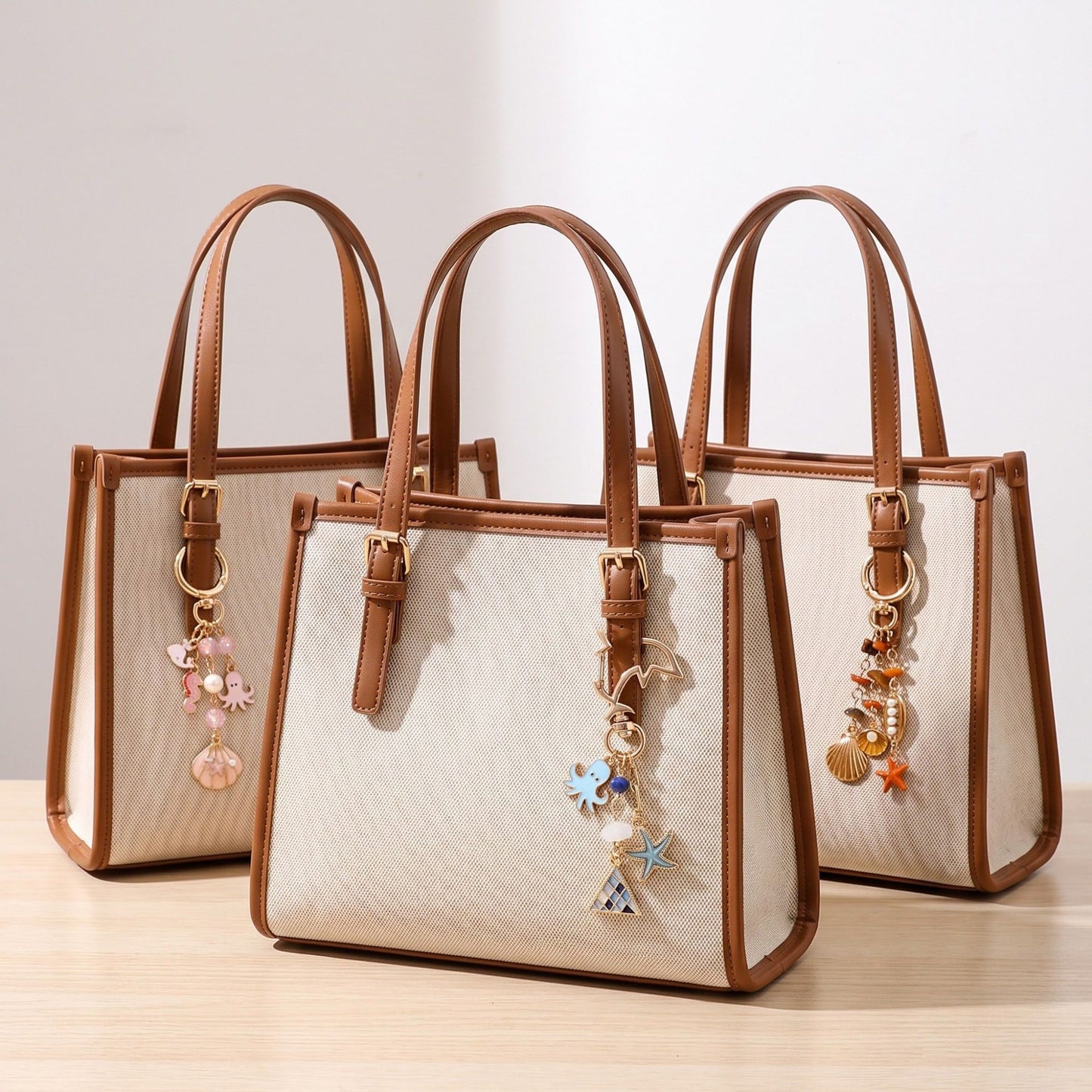 Ocean Life & Sea Creature Multi-Charm Bag Charm Key Chain 3-Piece Set