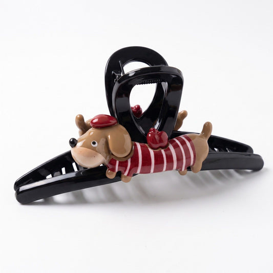 3pc Dachshund Dog Hair Claw Clip Set Striped Puppy Hair Accessories