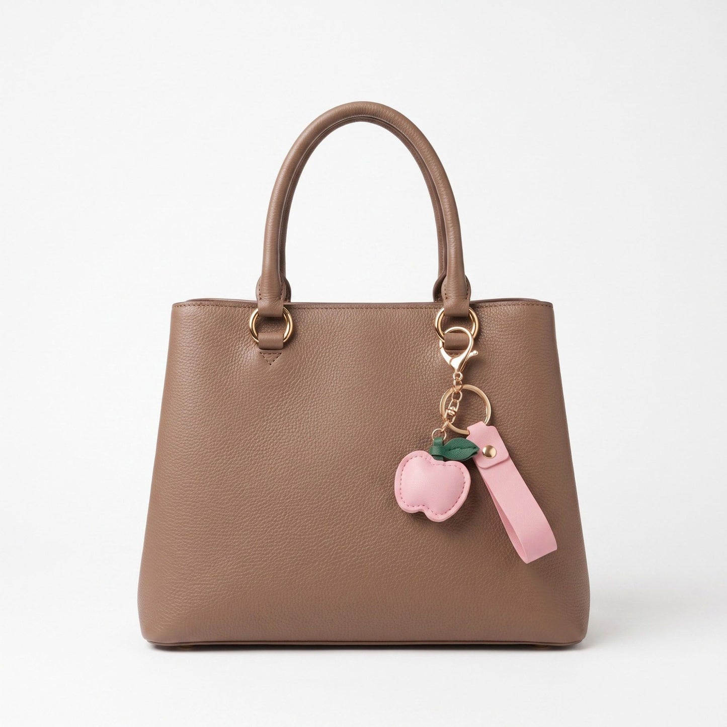 Apple Bag Charm with Faux Leather Strap and Gold Tone Hardware