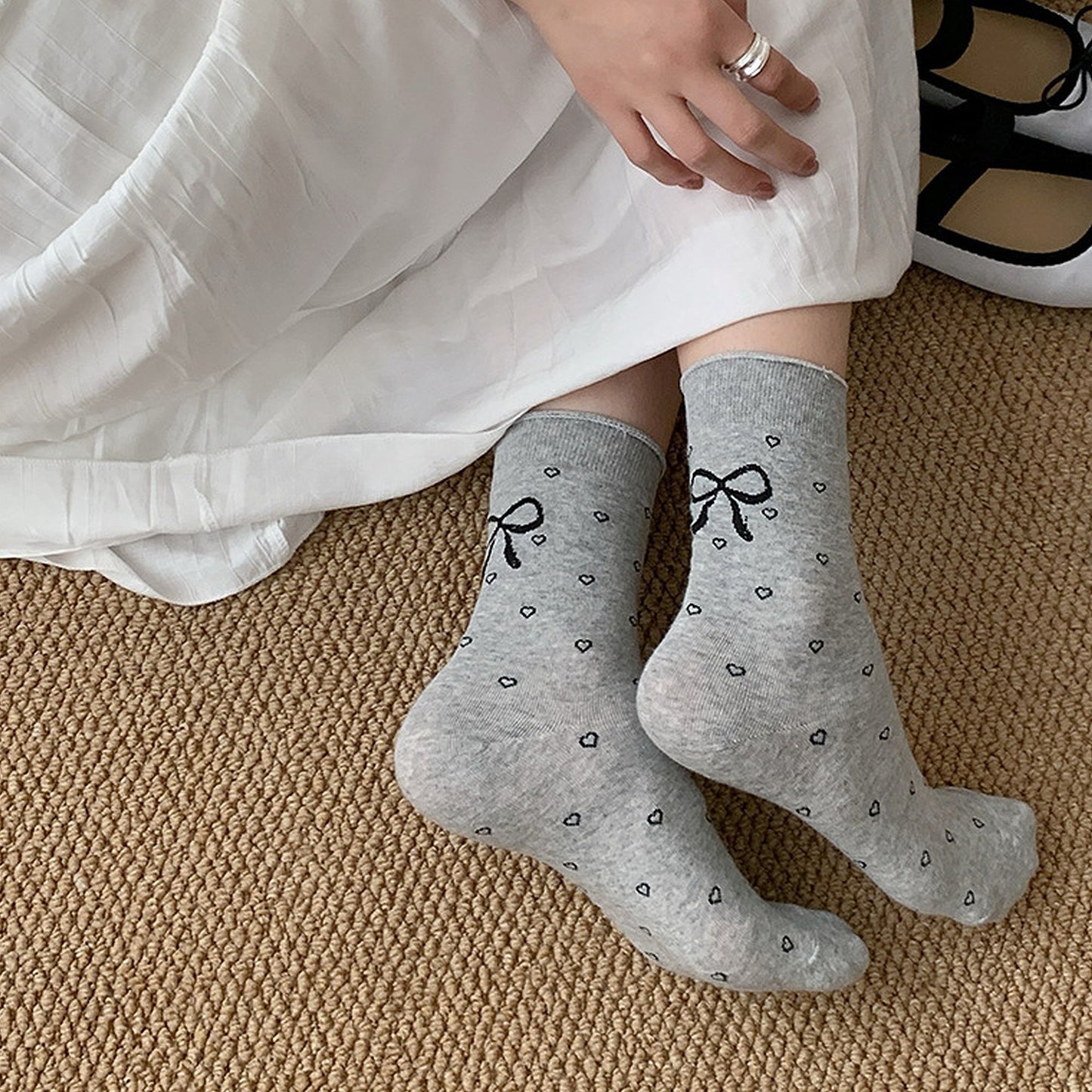 Cotton Bow - Heart Pattern Ankle Socks 6pk