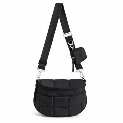 Grid Padded Saddle Crossbody Bag with Detachable Mini Pouch and Adjustable Wide Shoulder Strap 10.2x4.5x8.3in