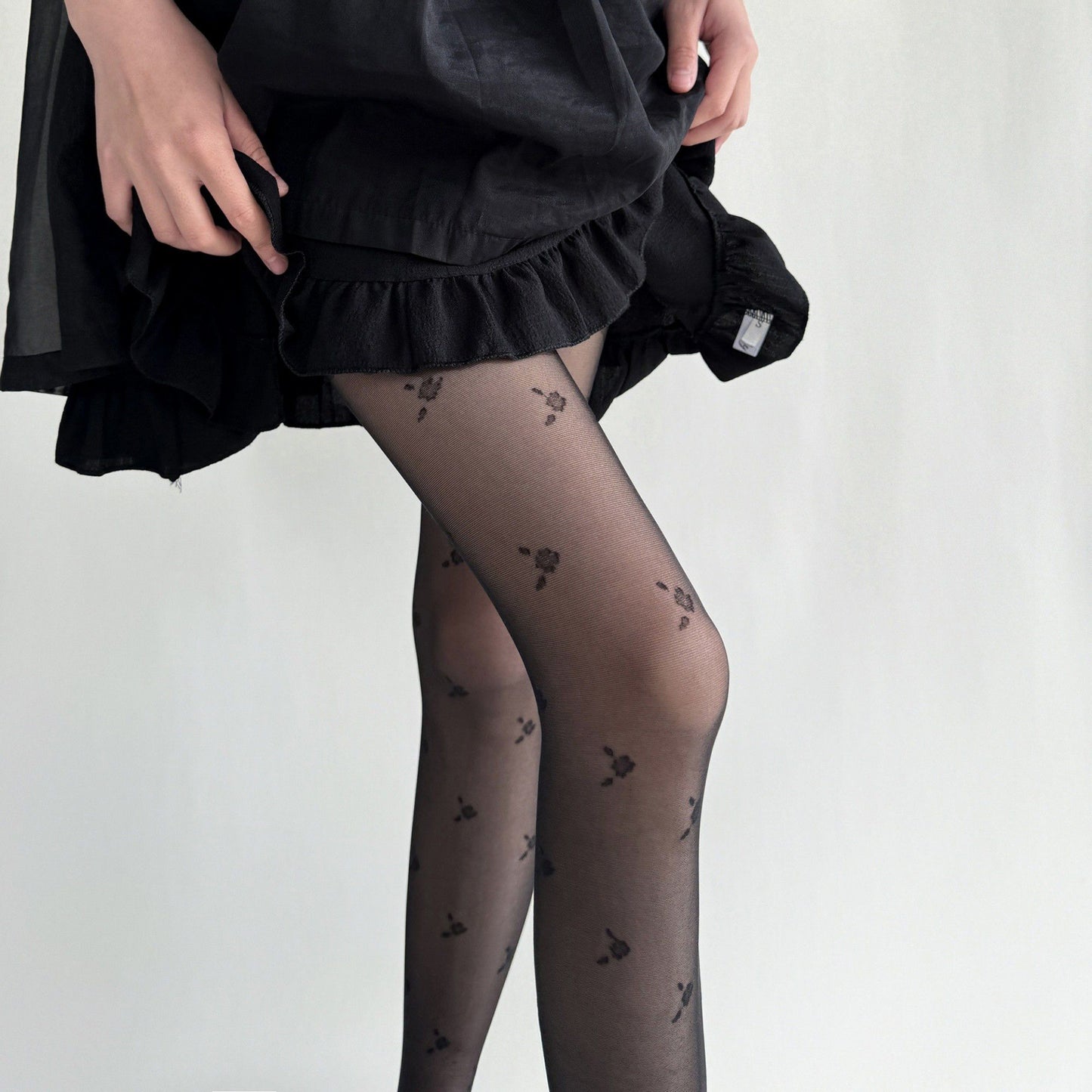 2-Piece Set Sheer Cherry Pattern Tights with Soft Stretchy Knit, Delicate Allover Motif, and Lightweight Feel