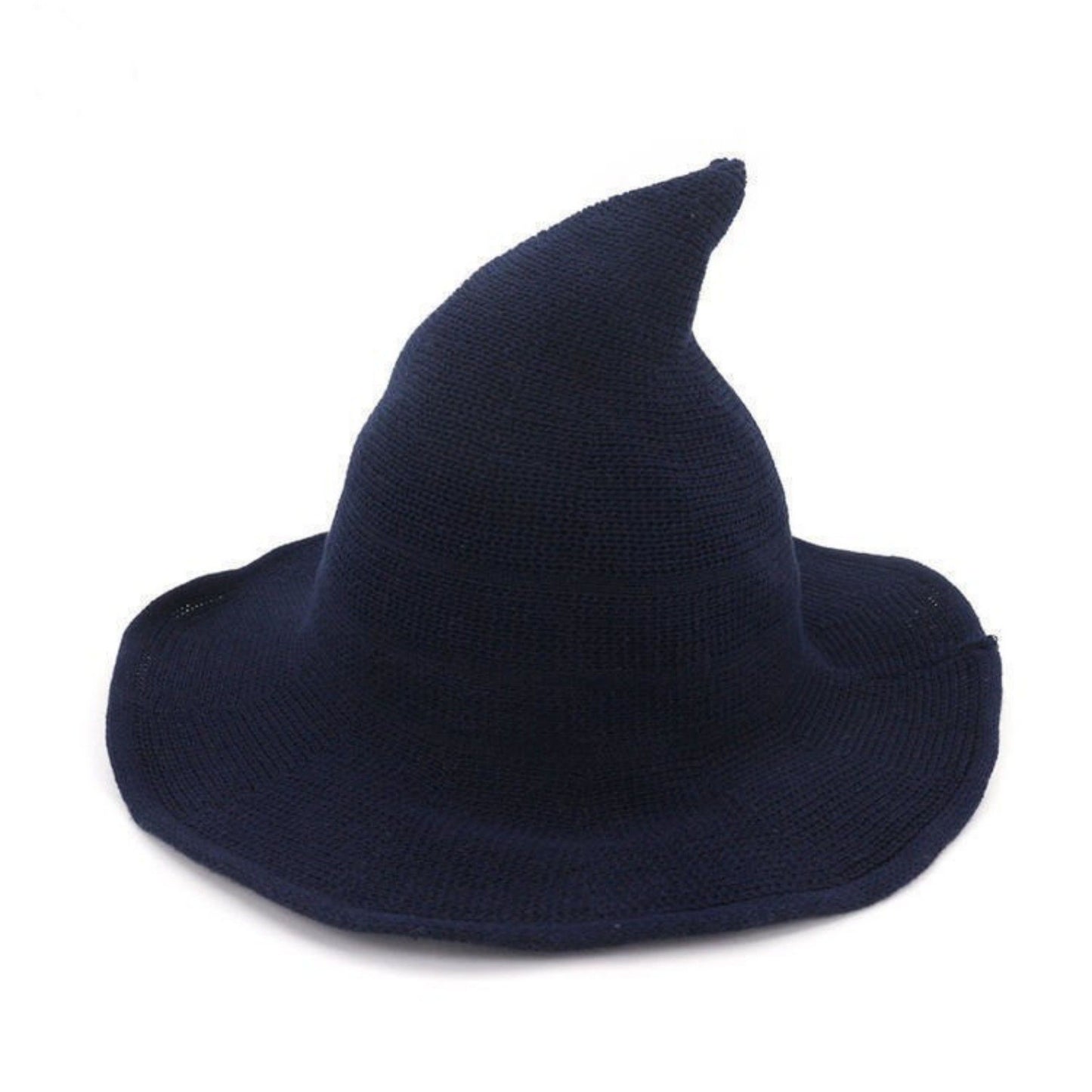 Pointed Knit Witch Hat with Wide Floppy Brim for Halloween