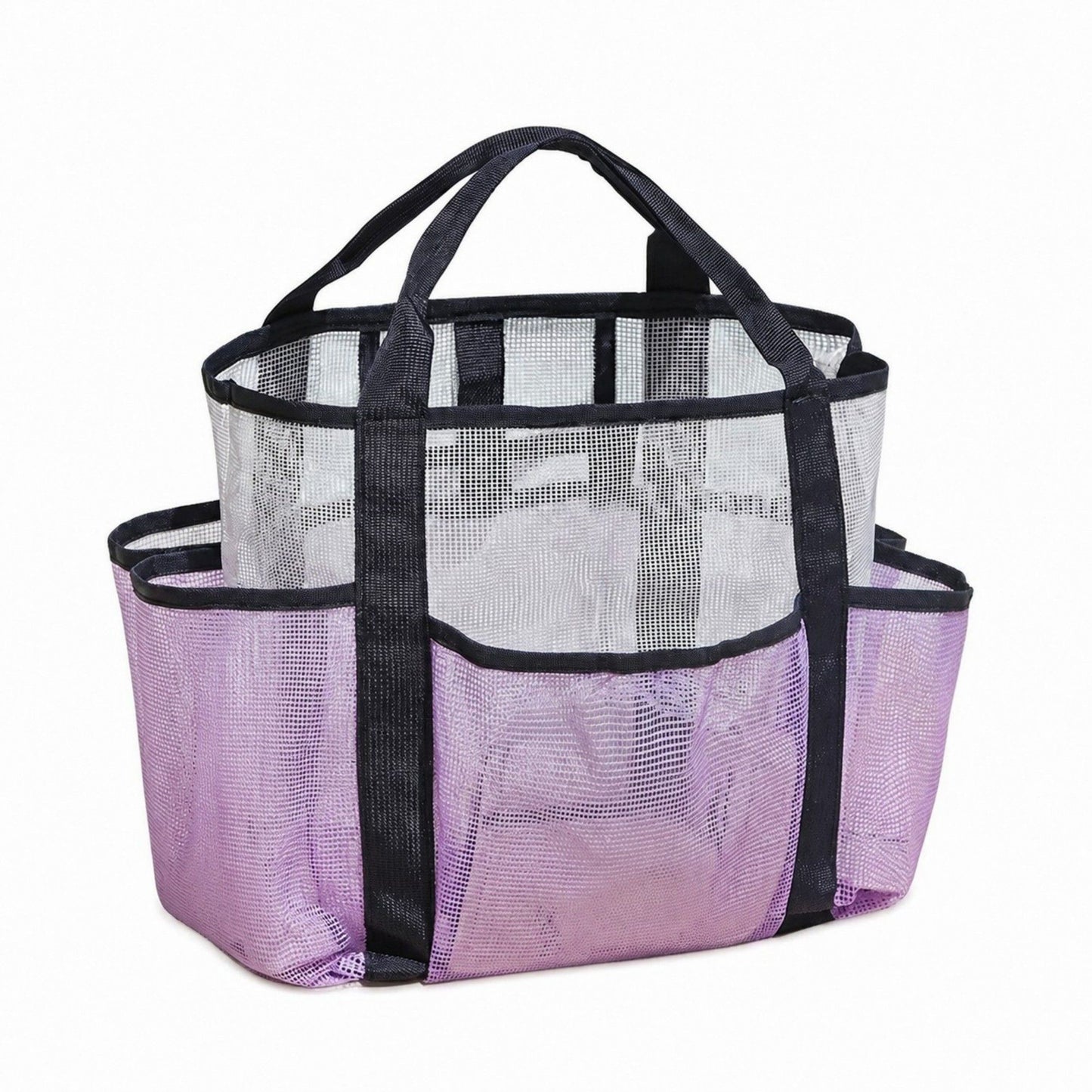 Mesh Beach Tote Bag with Multiple Outside Pockets Open Top Carry Handles for Pool Gym and Travel