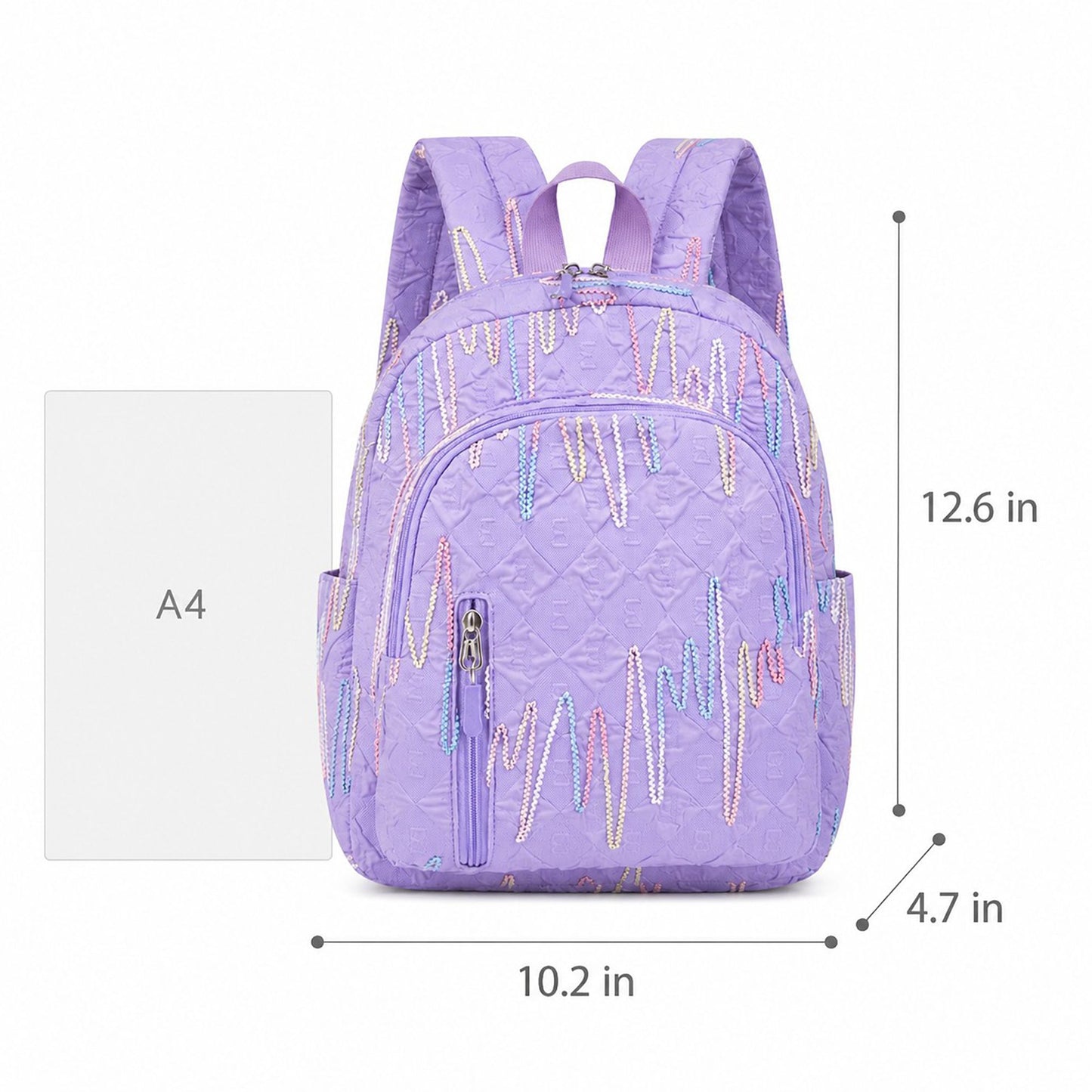 Quilted Backpack with Embroidered Pattern and Multiple Pockets