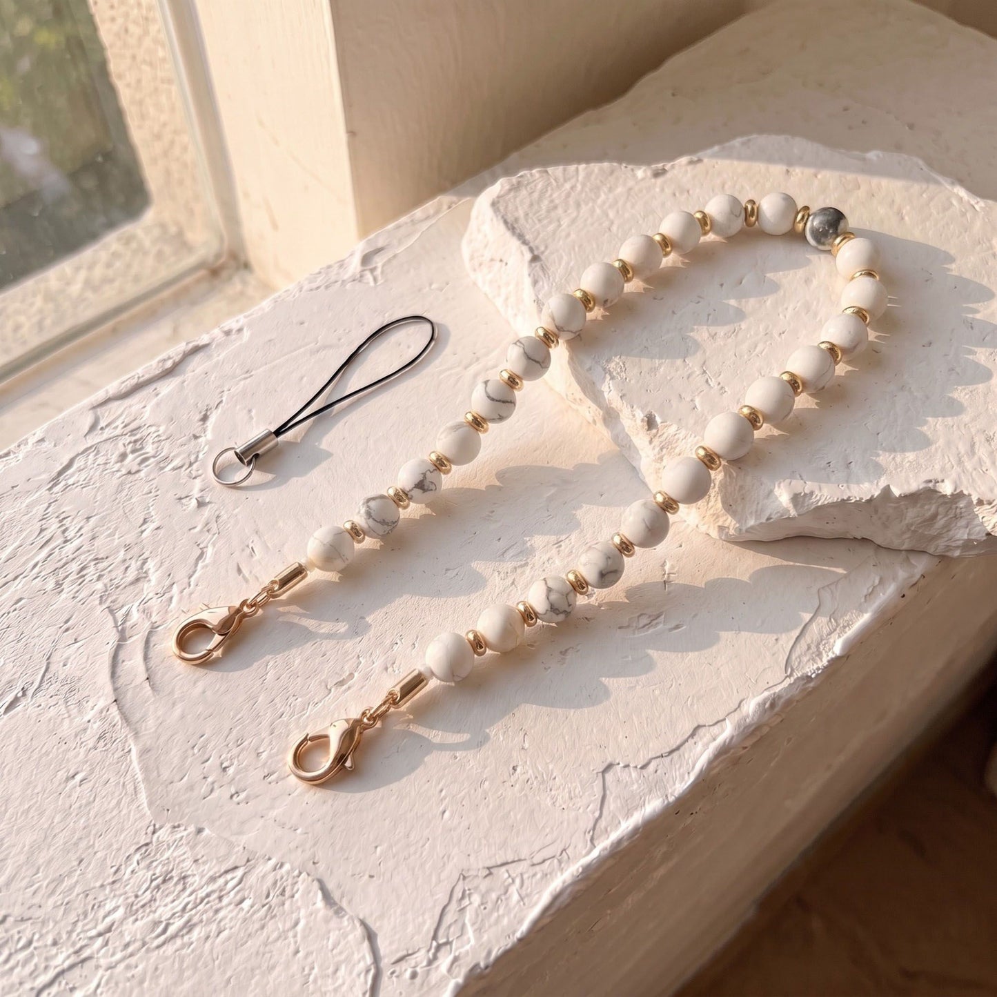 Beaded Wrist Strap with Clasps for Phones and Bags