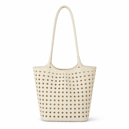 Woven Shoulder Bag with Cutout Design Soft Faux Leather Feel Tote and Inner Pouch