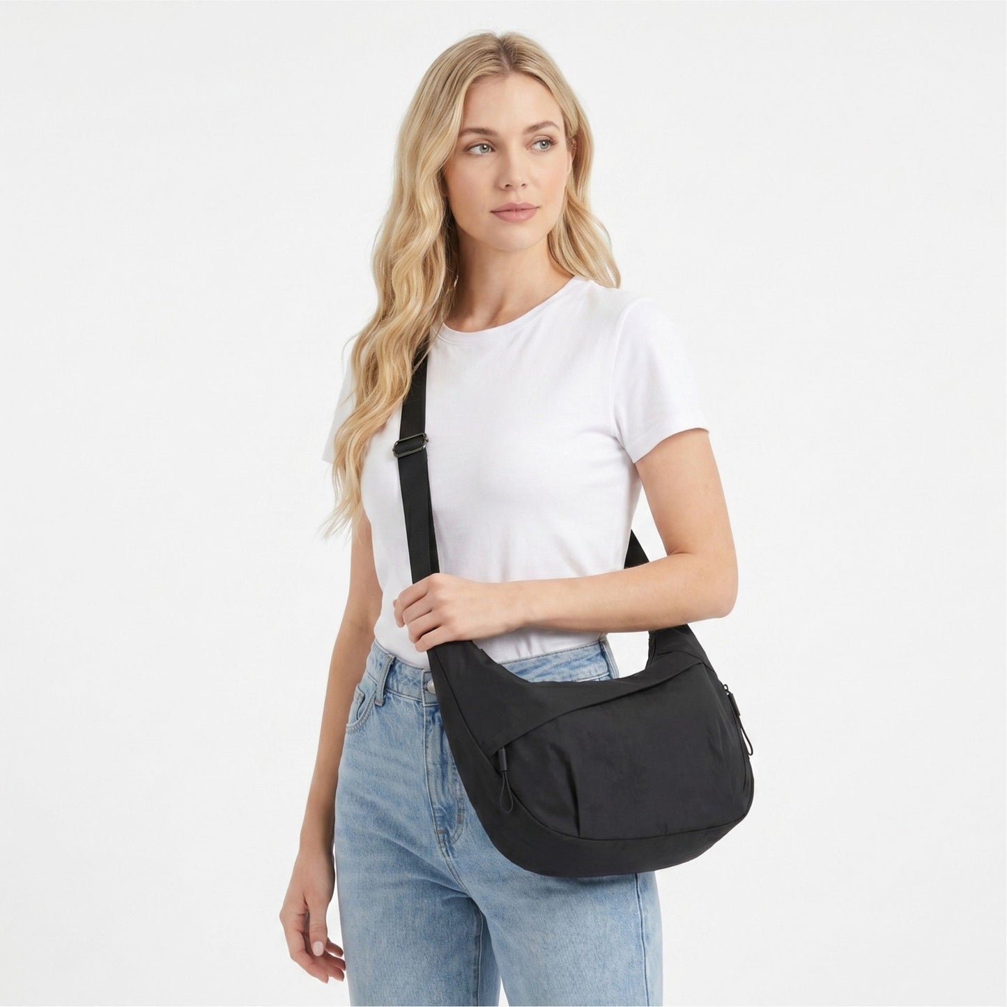 Nylon Crossbody Bag with Adjustable Strap Lightweight Shoulder Sling Bag with Zip Pockets
