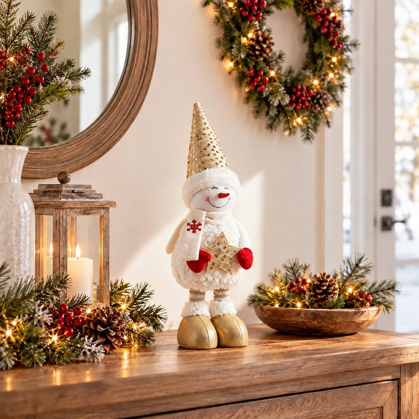 Adjustable Height Sequin Snowman Christmas Decoration