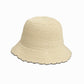 Women's Woven Floppy Bucket Hat with Scalloped Brim Edge Detail